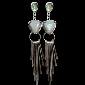 Chic Silver and Green Dangle Earrings
